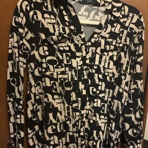 Black and White Letter Print button down